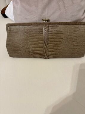 Elegant Taupe Textured Frame Clutch